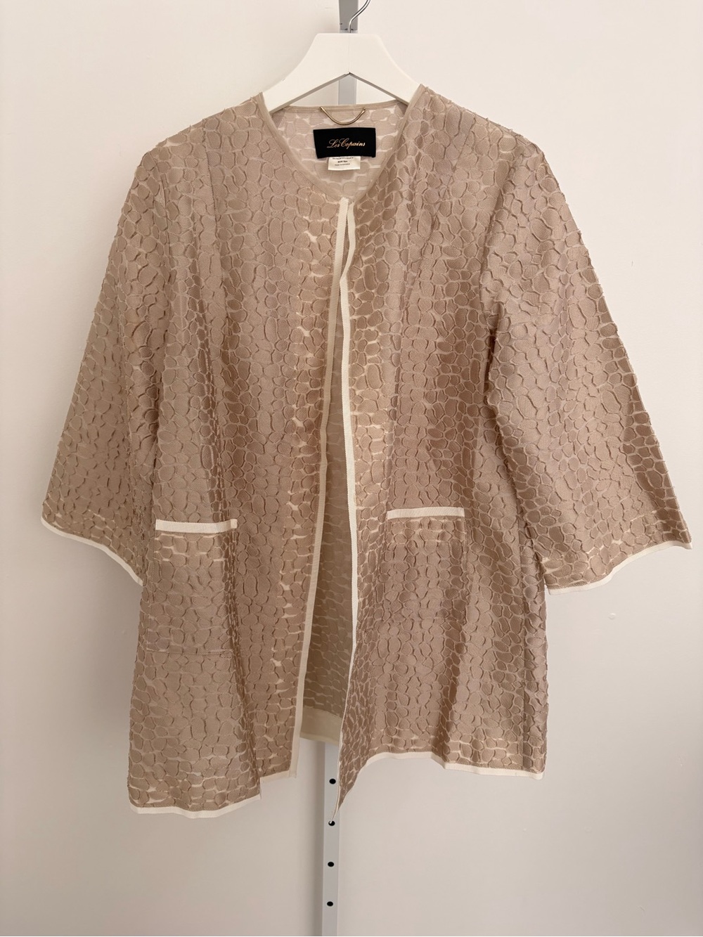 Les Copains Beige Lace Overlay Jacket with Gold Trim